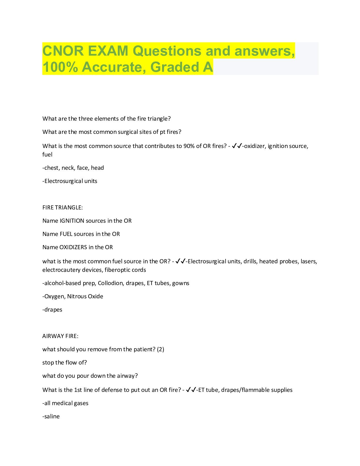 Preview image for CNOR EXAM Questions and answers,  100% Accurate, Graded A